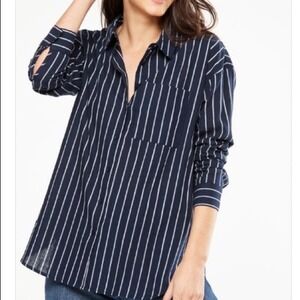 Cotton On Navy White Stripe Long Sleeve Button Up Shirt M